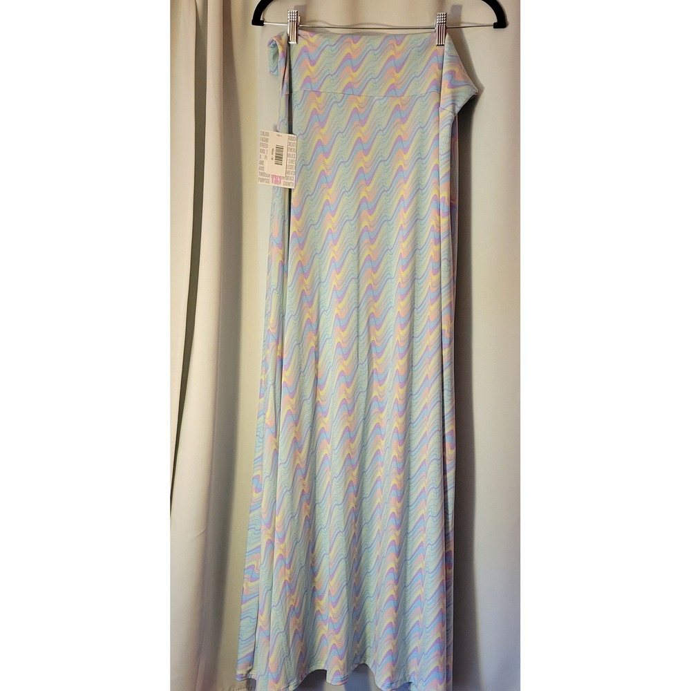 LuLaRoe Pastel Wavy Maxi Skirt Fold Over Waistband Womens Medium M NWT